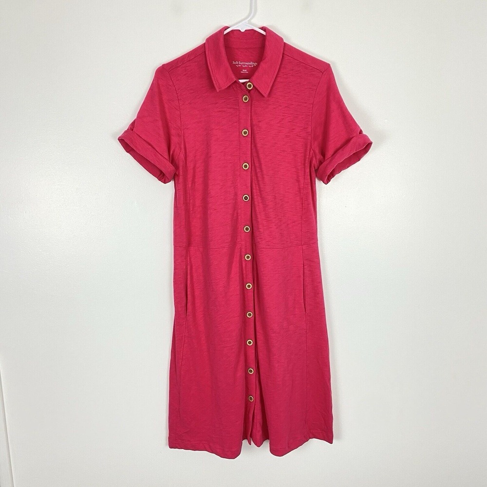 Soft Surroundings Filipa Shirt Dress Womens Size S Pink‎ Button Front Pockets